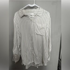 Daily Thread Black and White Pin Stripe 3/4 Length Tie Sleeve Rayon Blouse 1 X